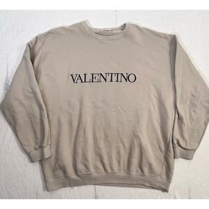 Valentino Sweatshirt Mens XL Beige Logo‎ Crewneck Made in Italy Cotton Vintage